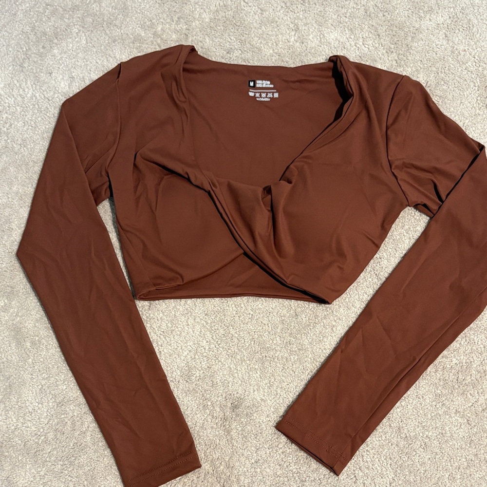 Amazon Chocolate Brown Long Sleeve Crop Top